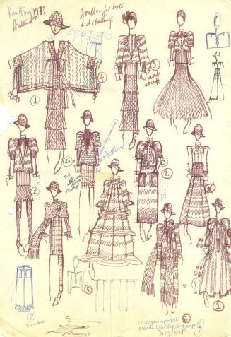 Multidrawing of Tops, Skirts and Jackets for the Autumn 1973 Knitting Collection