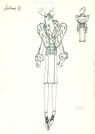 Drawing of Fur-Trimmmed Coat for the Autumn 1973 Collection