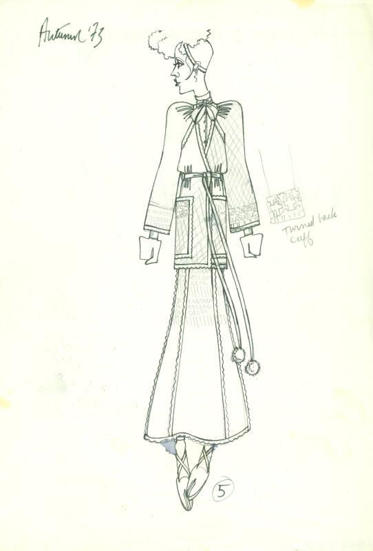 Drawing of Cardigan and Skirt for the Autumn 1973 Collection