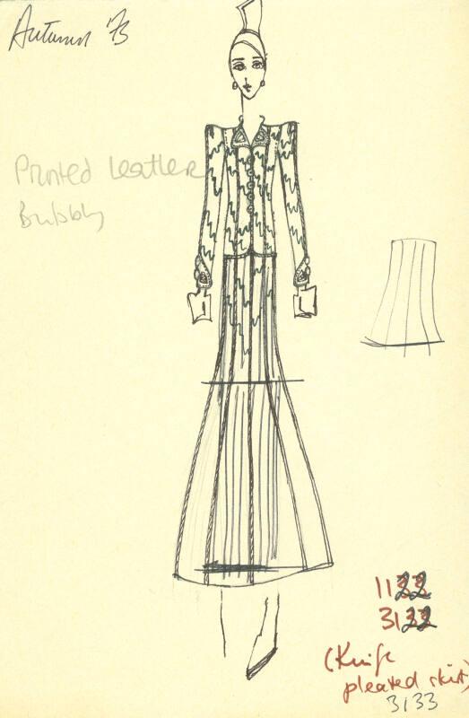 Drawing of Jacket and Skirt for the Autumn 1973 Collection