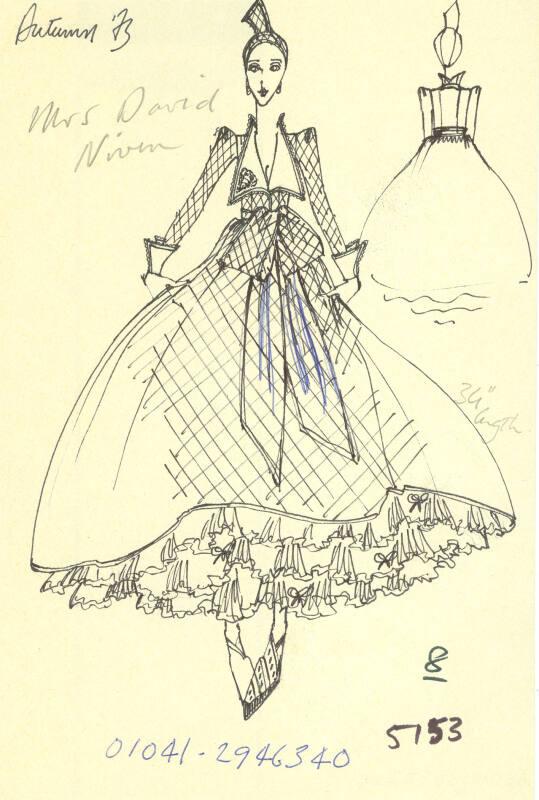 Drawing of Dress for Mrs David Niven and the Autumn 1973 Collection