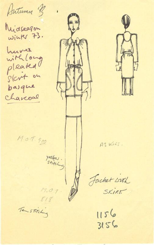 Drawing of Jacket and Skirt for the Autumn 1973 Collection