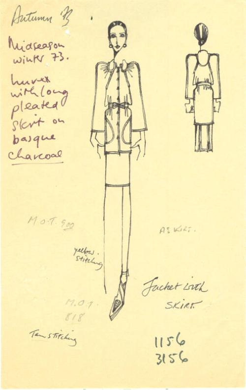 Drawing of Jacket and Skirt for the Autumn 1973 Collection