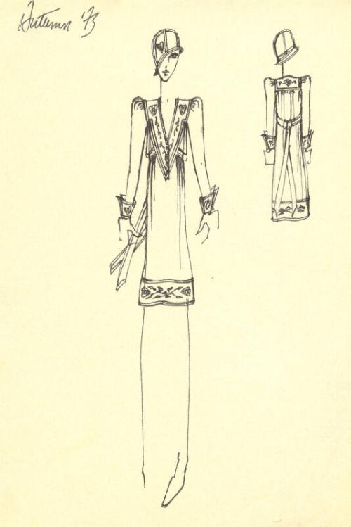 Drawing of Dress for the Autumn 1973 Collection