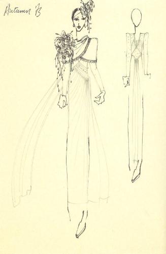 Drawing of Dress and Wrap for the Autumn 1973 Collection