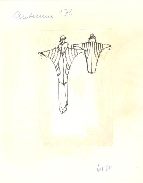 Drawing of Batwing Coat for Autumn 1973 Collection