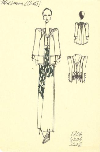 Drawing of Jacket, Coat and Culottes for the Mid Season (Winter) 1973 Collection