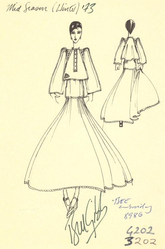 Drawing of Top and Skirt for the Mid Season (Winter) 1973 Collection