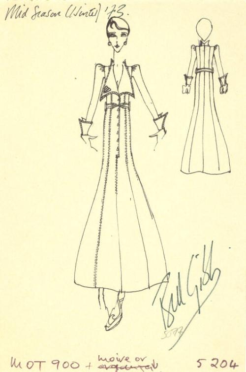 Drawing of Coat for the Mid Season (Winter) 1973 Collection