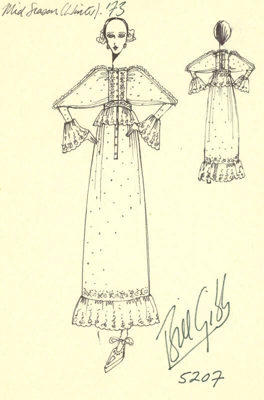 Drawing of Jacket and Skirt for the Mid Season (Winter) 1973 Collection