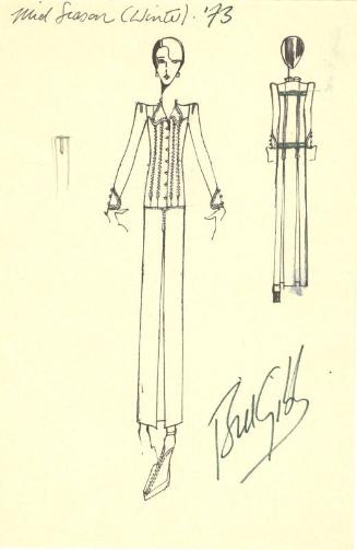 Drawing of Shirt and Skirt for the Mid Season (Winter) 1973 Collection