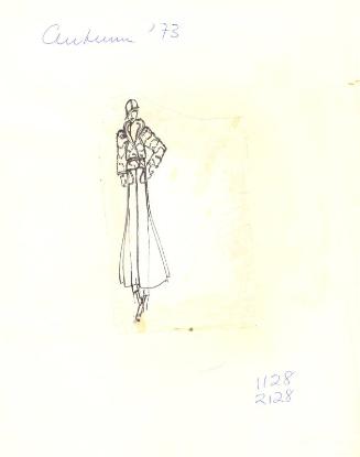 Drawing of Fur Jacket and Skirt from Autumn 1973 Collection