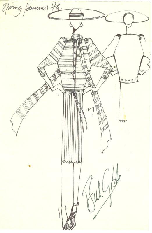 Drawing of Blouse and Pleated Skirt for Spring/Summer 1974 Collection