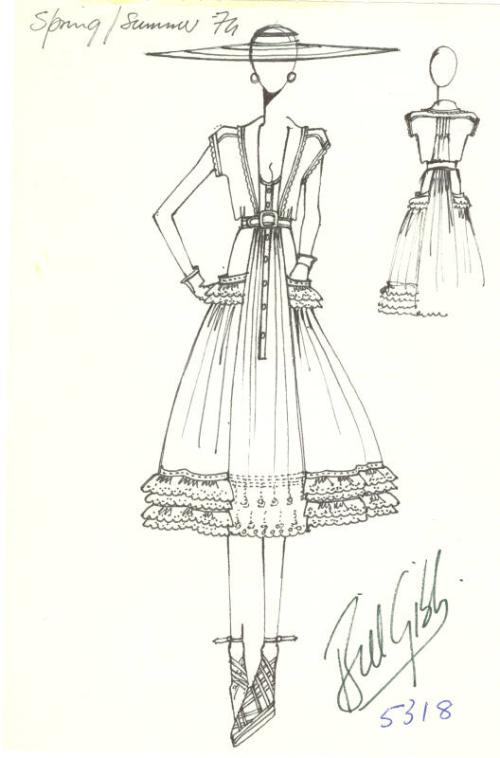 Drawing of Ruffled Dress for Spring/Summer 1974 Collection