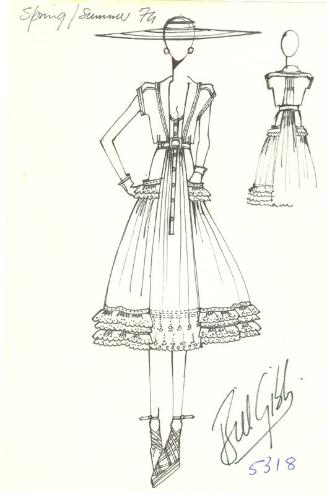 Drawing of Ruffled Dress for Spring/Summer 1974 Collection