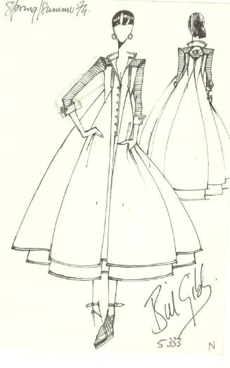 Drawing of Full-Skirted Dress for Spring/Summer 1974 Collection