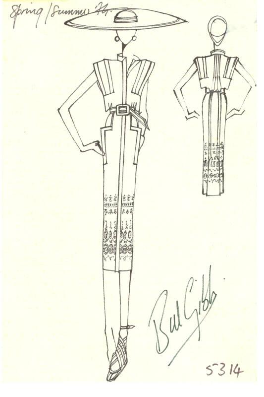 Drawing of Sleeveless Dress for Spring/Summer 1974 Collection