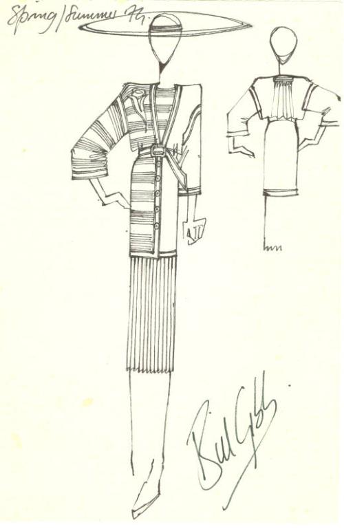 Drawing of Cardigan, Top and Skirt for Spring/Summer 1974 Collection