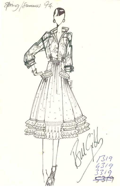 Drawing of Blouse and Skirt with Jacket for the Spring/Summer 1974 Collection