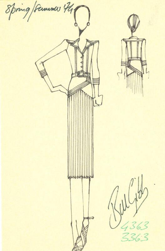 Drawing of Jacket and Skirt for the Spring/Summer 1974 Collection