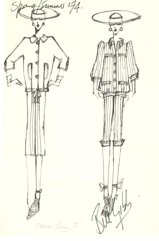 Drawing of Jacket, Shirt, Skirt and Trousers for the Spring/Summer 1974 Collection