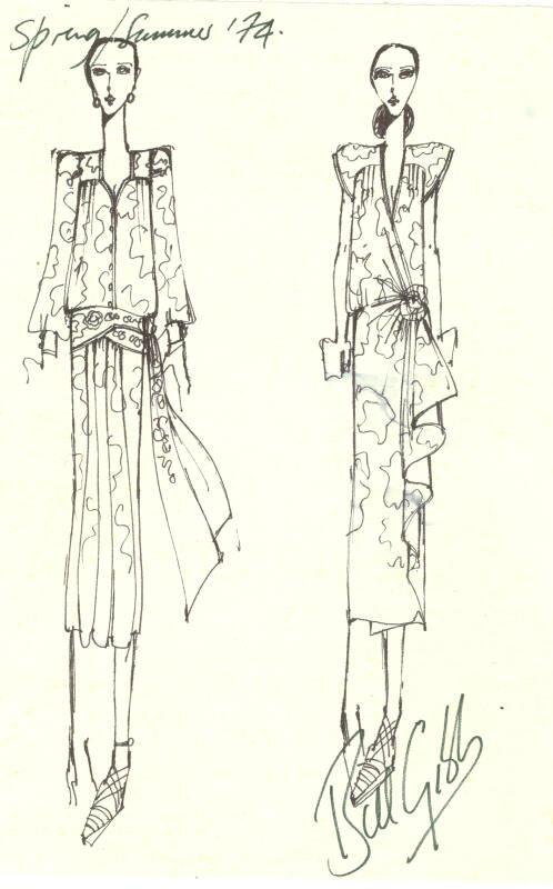 Drawing of Dresses for the Spring/Summer 1974 Collection