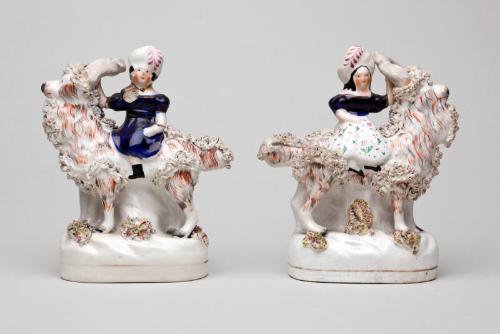 2 Earthenware Figures With Goats