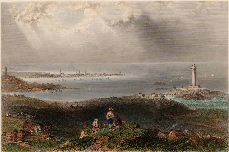 Peterhead (View From The South Showing Lighthouse)  by William Henry Bartlett