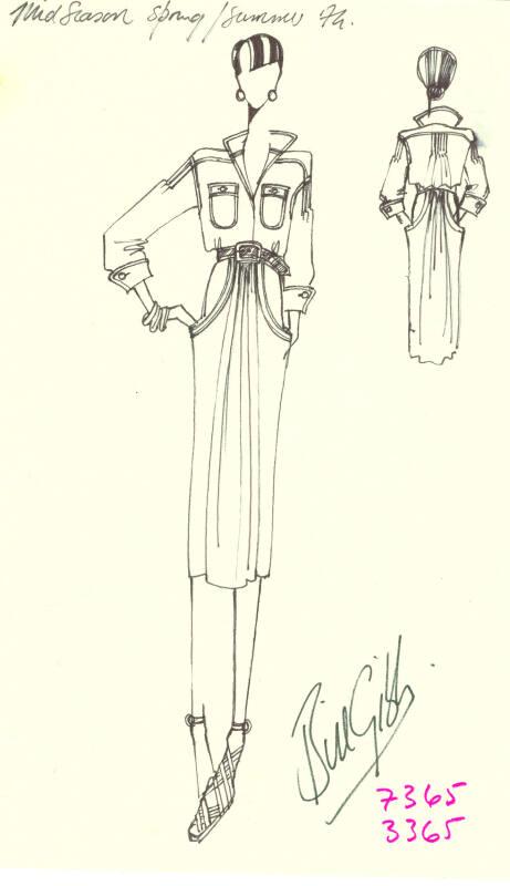 Drawing of Blouse and Belted Skirt for Mid Season Spring/Summer 1974 Collection