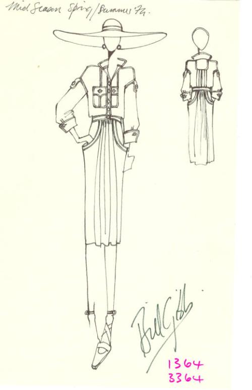 Drawing of Blouse and Skirt for Mid Season Spring/Summer 1974 Collection