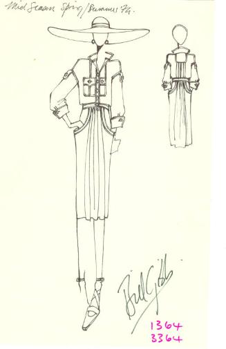 Drawing of Blouse and Skirt for Mid Season Spring/Summer 1974 Collection