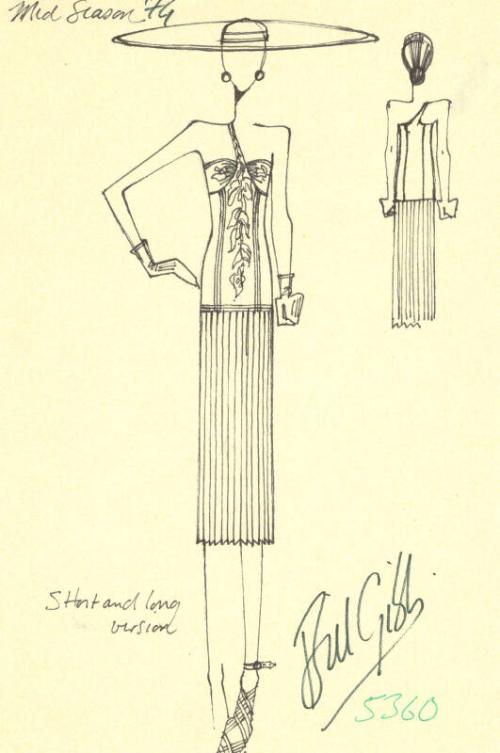 Drawing of Dress with One Strap for Mid Season 1974 Collection