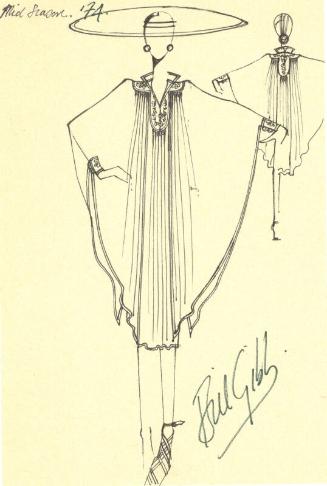 Drawing of Batwing Dress for Mid Season 1974 Collection