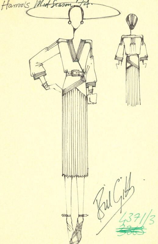 Drawing of Dress for Harrod's Mid Season 1974 Collection