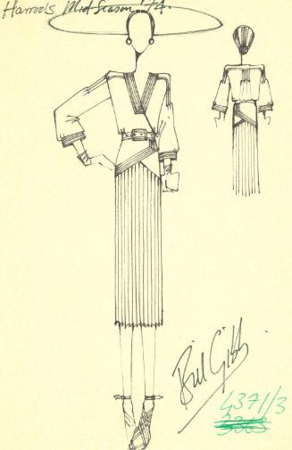 Drawing of Dress for Harrod's Mid Season 1974 Collection