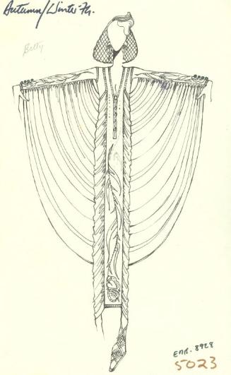 Drawing of Evening Gown with Cape for Autumn/ Winter 1974 Collection
