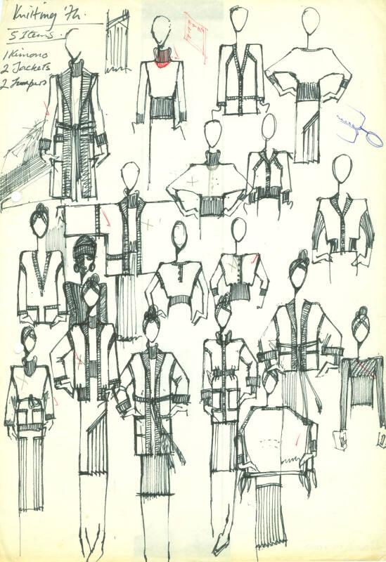 Multidrawing of Knitted Tops for 1974 Collection