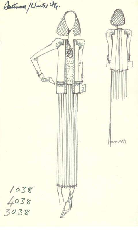 Drawing of Jacket, Top and Skirt for Autumn/Winter 1974 Collection