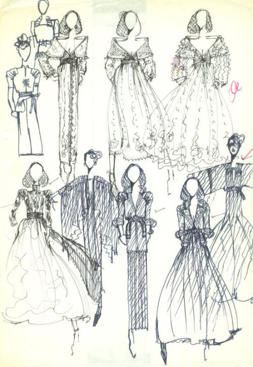 Multidrawing of Dresses for the Autumn/Winter 1974 Collection