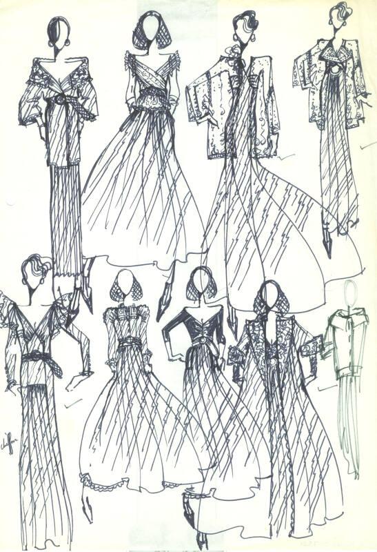 Multidrawing of Dresses, Tops and Skirts for the Autumn/Winter 1974 Collection