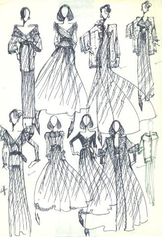 Multidrawing of Dresses, Tops and Skirts for the Autumn/Winter 1974 Collection