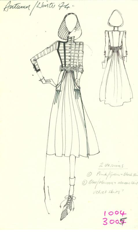 Drawing of Top and Skirt for the Autumn/Winter 1974 Collection