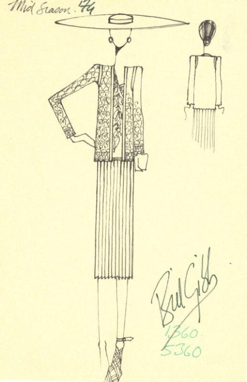 Drawing of Jacket and Skirt for Mid Season 1974 Collection