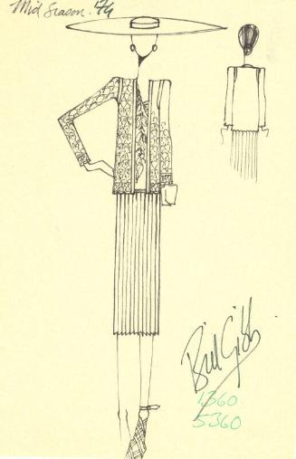 Drawing of Jacket and Skirt for Mid Season 1974 Collection