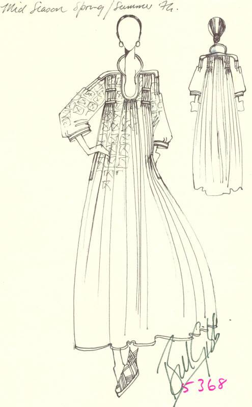 Drawing of Dress for Mid Season 1974 Collection