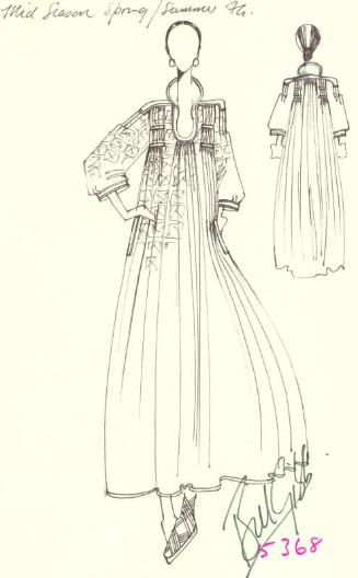 Drawing of Dress for Mid Season 1974 Collection