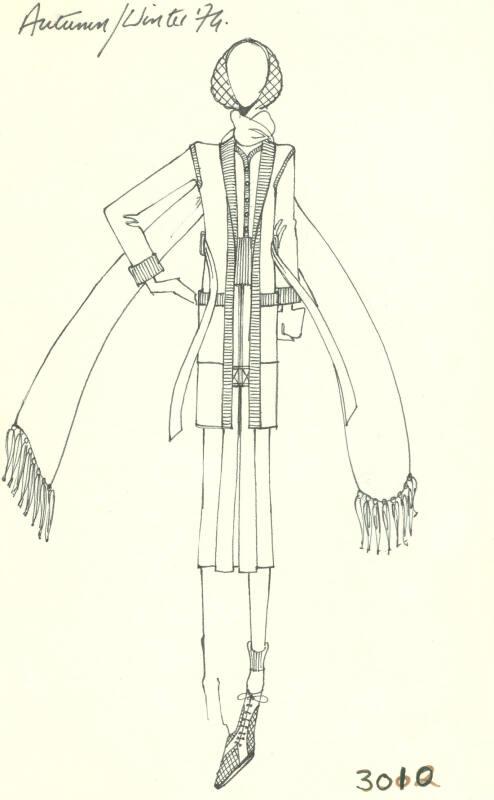 Drawing of Top, Skirt and Cardigan for the Autumn/Winter 1974 Collection