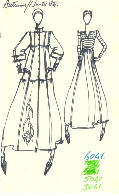 Drawing of Coat, Top and Skirt for the Autumn/Winter 1974 Collection