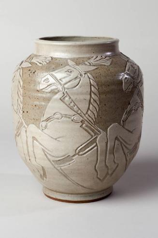 Grey Green Vase with Horses