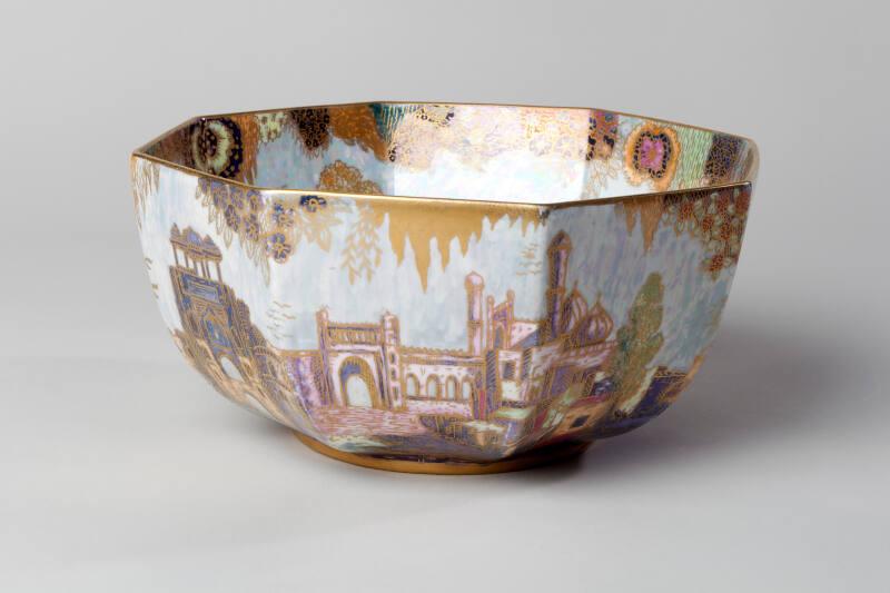 Octagonal Painted Lustre Bowl